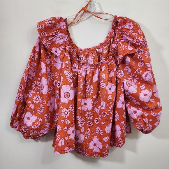 Freee People Miss Daisy floral printed ruffle smock blouse woman's size medium - Picture 5 of 13